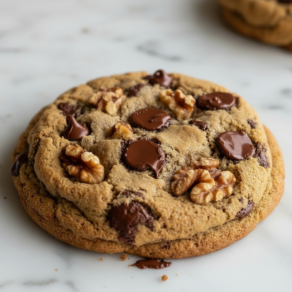 New Yorka cookie with chocolate chips and walnut halves